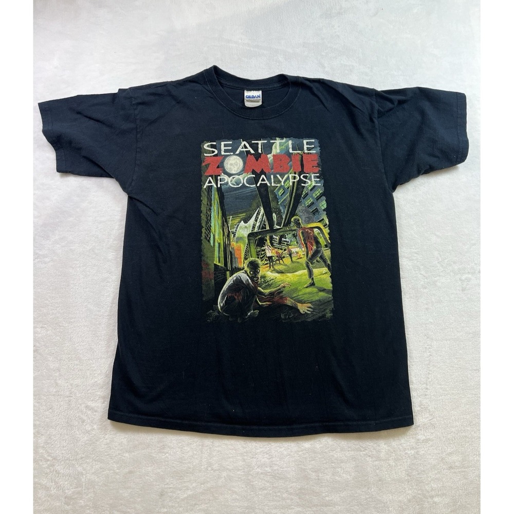Gildan Seattle Zombie Apocalypse Black Graphic T-Shirt Mens XL Short Sleeve